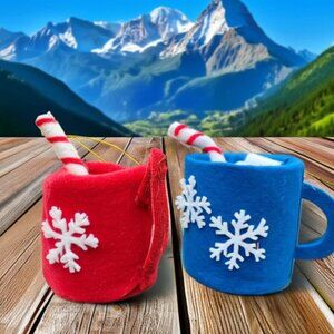 Small Felted Christmas Cocoa Mug Ornament For Christmas Holiday Gift Home Decor